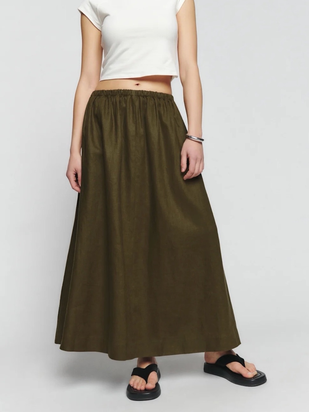 Reformation Carine Linen Skirt Dark Olive - Size XS